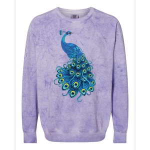 Blue Peacock Print Teal Feathers Bird Lover Gifts Colorblast Crewneck Sweatshirt