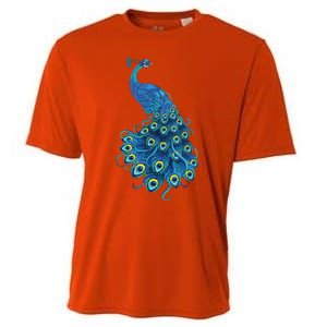 Blue Peacock Print Teal Feathers Bird Lover Gifts Cooling Performance Crew T-Shirt