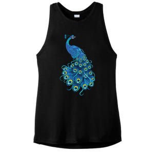 Blue Peacock Print Teal Feathers Bird Lover Gifts Ladies PosiCharge Tri-Blend Wicking Tank