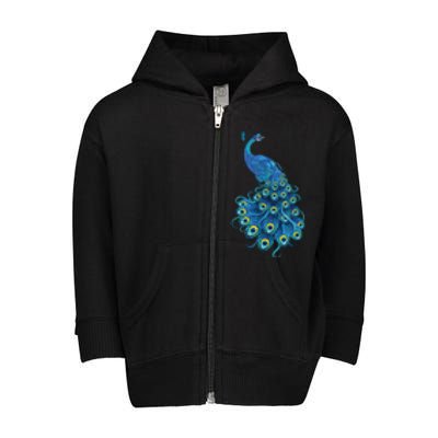 Blue Peacock Print Teal Feathers Bird Lover Gifts Toddler Zip Fleece Hoodie