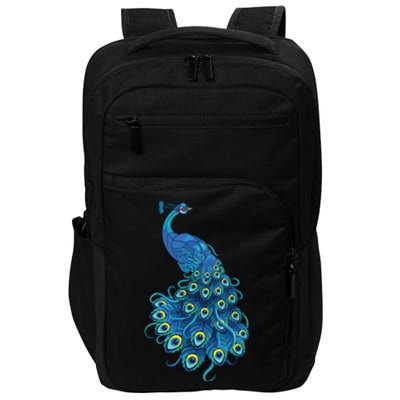 Blue Peacock Print Teal Feathers Bird Lover Gifts Impact Tech Backpack