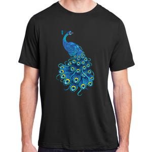 Blue Peacock Print Teal Feathers Bird Lover Gifts Adult ChromaSoft Performance T-Shirt