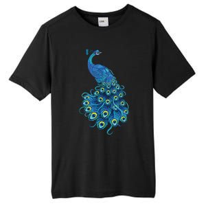 Blue Peacock Print Teal Feathers Bird Lover Gifts Tall Fusion ChromaSoft Performance T-Shirt