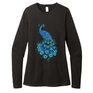 Blue Peacock Print Teal Feathers Bird Lover Gifts Womens CVC Long Sleeve Shirt