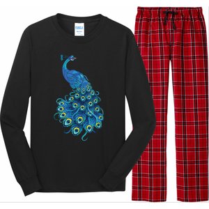 Blue Peacock Print Teal Feathers Bird Lover Gifts Long Sleeve Pajama Set