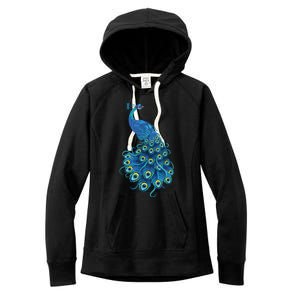 Blue Peacock Print Teal Feathers Bird Lover Gifts Women's Fleece Hoodie