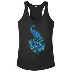 Blue Peacock Print Teal Feathers Bird Lover Gifts Ladies PosiCharge Competitor Racerback Tank