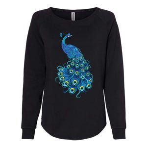 Blue Peacock Print Teal Feathers Bird Lover Gifts Womens California Wash Sweatshirt