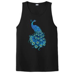 Blue Peacock Print Teal Feathers Bird Lover Gifts PosiCharge Competitor Tank