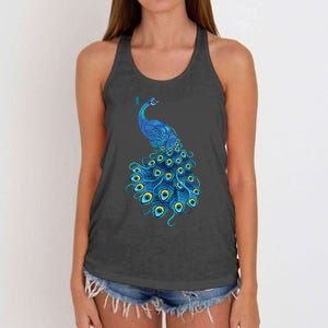 Blue Peacock Print Teal Feathers Bird Lover Gifts Women's Knotted Racerback Tank