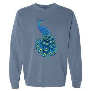 Blue Peacock Print Teal Feathers Bird Lover Gifts Garment-Dyed Sweatshirt