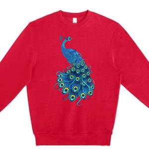 Blue Peacock Print Teal Feathers Bird Lover Gifts Premium Crewneck Sweatshirt