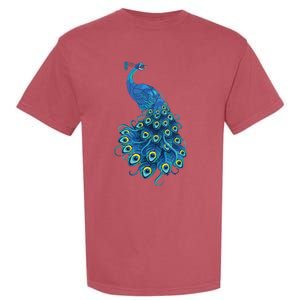 Blue Peacock Print Teal Feathers Bird Lover Gifts Garment-Dyed Heavyweight T-Shirt