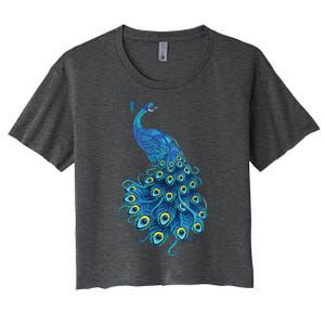 Blue Peacock Print Teal Feathers Bird Lover Gifts Women's Crop Top Tee