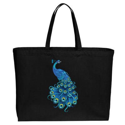 Blue Peacock Print Teal Feathers Bird Lover Gifts Cotton Canvas Jumbo Tote