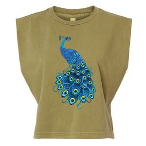 Blue Peacock Print Teal Feathers Bird Lover Gifts Garment-Dyed Women's Muscle Tee