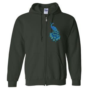 Blue Peacock Print Teal Feathers Bird Lover Gifts Full Zip Hoodie