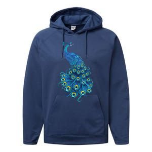 Blue Peacock Print Teal Feathers Bird Lover Gifts Performance Fleece Hoodie