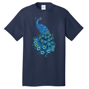 Blue Peacock Print Teal Feathers Bird Lover Gifts Tall T-Shirt