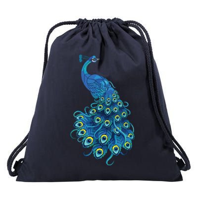 Blue Peacock Print Teal Feathers Bird Lover Gifts Drawstring Bag