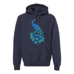 Blue Peacock Print Teal Feathers Bird Lover Gifts Premium Hoodie