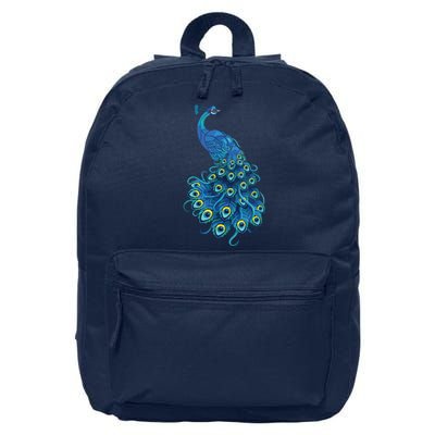 Blue Peacock Print Teal Feathers Bird Lover Gifts 16 in Basic Backpack