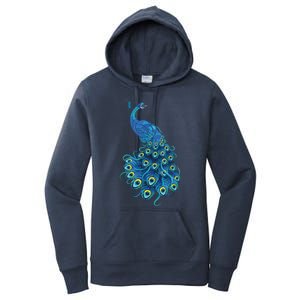 Blue Peacock Print Teal Feathers Bird Lover Gifts Women's Pullover Hoodie