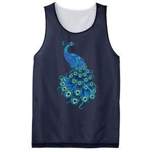 Blue Peacock Print Teal Feathers Bird Lover Gifts Mesh Reversible Basketball Jersey Tank