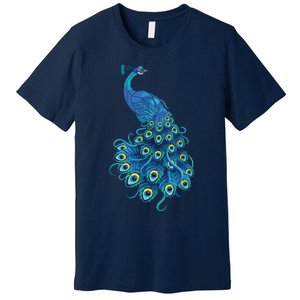 Blue Peacock Print Teal Feathers Bird Lover Gifts Premium T-Shirt