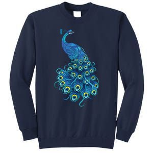 Blue Peacock Print Teal Feathers Bird Lover Gifts Tall Sweatshirt