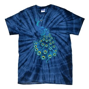 Blue Peacock Print Teal Feathers Bird Lover Gifts Tie-Dye T-Shirt