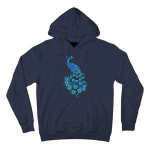 Blue Peacock Print Teal Feathers Bird Lover Gifts Tall Hoodie