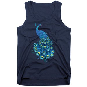 Blue Peacock Print Teal Feathers Bird Lover Gifts Tank Top