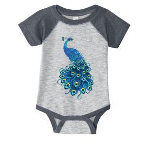 Blue Peacock Print Teal Feathers Bird Lover Gifts Infant Baby Jersey Bodysuit