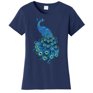 Blue Peacock Print Teal Feathers Bird Lover Gifts Women's T-Shirt