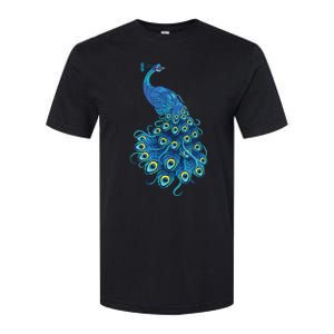 Blue Peacock Print Teal Feathers Bird Lover Gifts Softstyle CVC T-Shirt