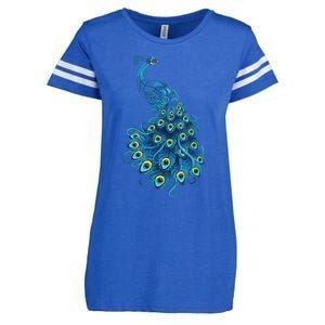 Blue Peacock Print Teal Feathers Bird Lover Gifts Enza Ladies Jersey Football T-Shirt