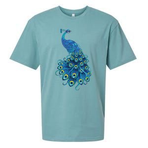 Blue Peacock Print Teal Feathers Bird Lover Gifts Sueded Cloud Jersey T-Shirt