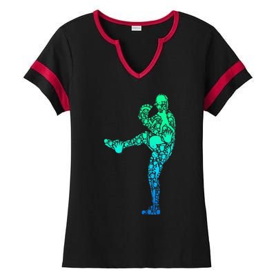 Baseball Pitcher Player Ladies Halftime Notch Neck Tee