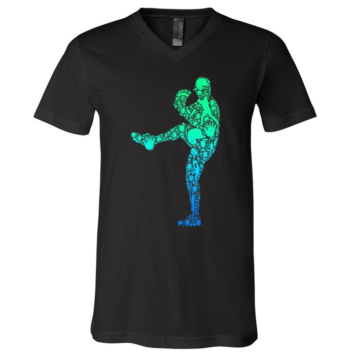 Baseball Pitcher Player V-Neck T-Shirt