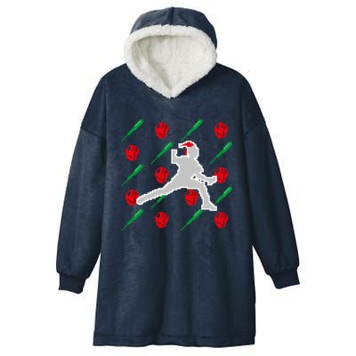 Baseball Pitcher Pixel Art Christmas Gaming Xmas Gamer Pj Gift Hooded Wearable Blanket