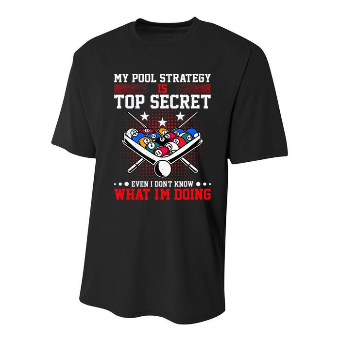 Billiard Pool Player My Strategy Is Top Secret Youth Performance Sprint T-Shirt