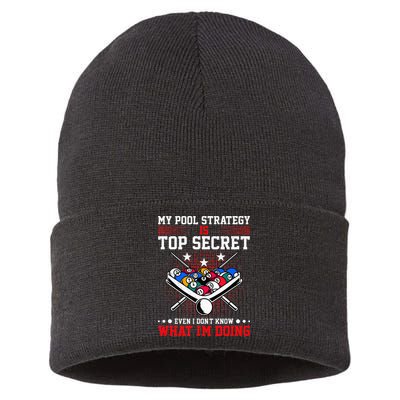 Billiard Pool Player My Strategy Is Top Secret Sustainable Knit Beanie