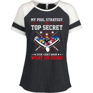 Billiard Pool Player My Strategy Is Top Secret Enza Ladies Jersey Colorblock Tee