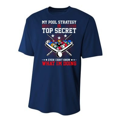 Billiard Pool Player My Strategy Is Top Secret Youth Performance Sprint T-Shirt