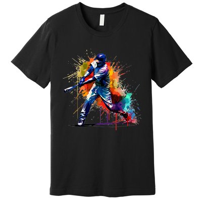 Baseball Player Paint Splash Premium T-Shirt