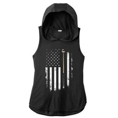 Billiards Pool Player Table Usa Us American Flag Ladies PosiCharge Tri-Blend Wicking Draft Hoodie Tank