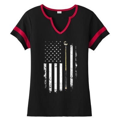 Billiards Pool Player Table Usa Us American Flag Ladies Halftime Notch Neck Tee