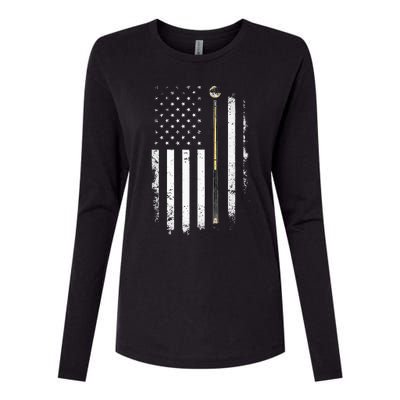 Billiards Pool Player Table Usa Us American Flag Womens Cotton Relaxed Long Sleeve T-Shirt