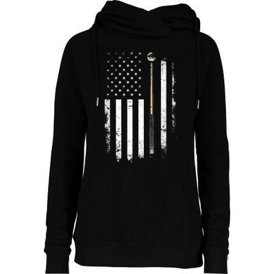 Billiards Pool Player Table Usa Us American Flag Womens Funnel Neck Pullover Hood